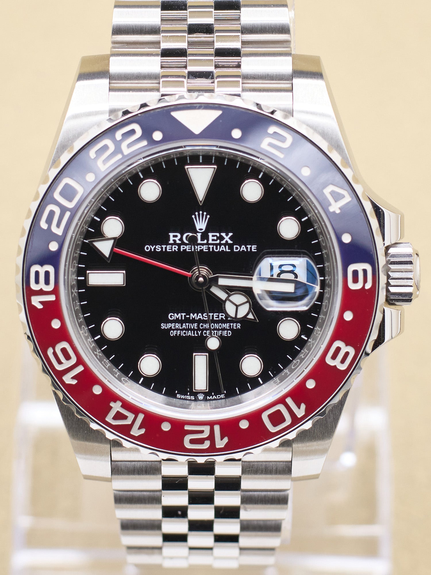 Rolex GMT-Master II Pepsi Black Dial on Jubilee 126710BLRO Complete 2020