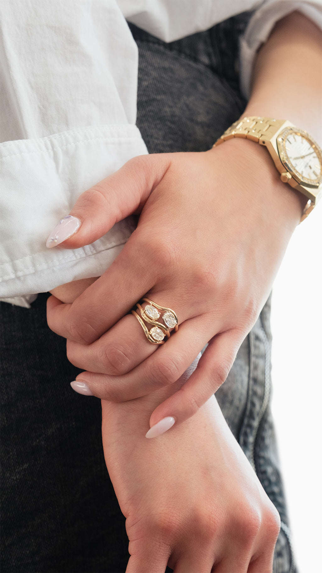Yellow Gold Wavy Stack Ring Fashion Ring 0.7 cts.