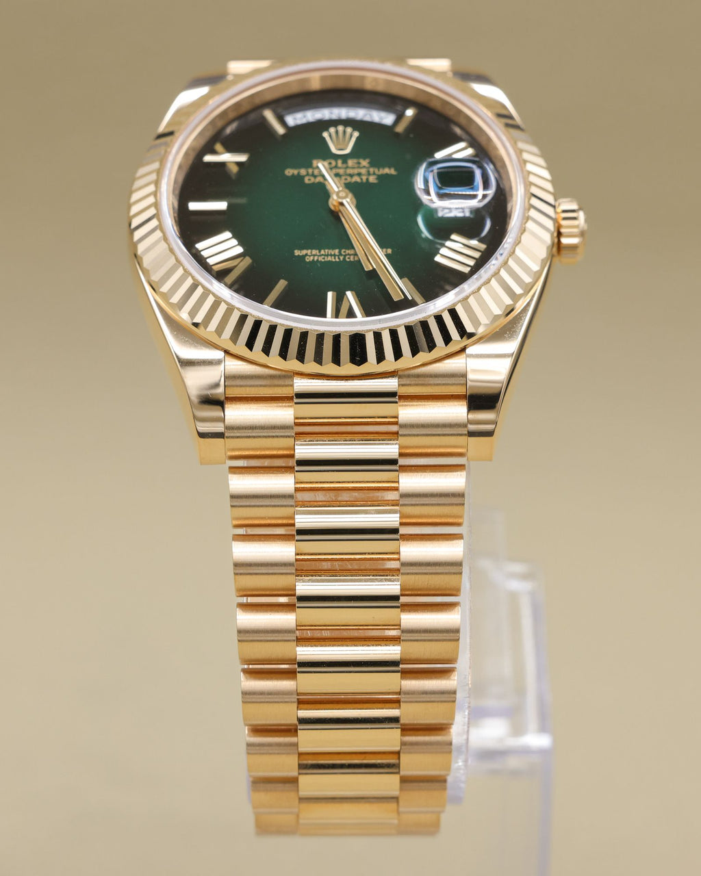 Rolex Day-Date 40 Green Ombre Roman Dial on President 228238 Complete 2025