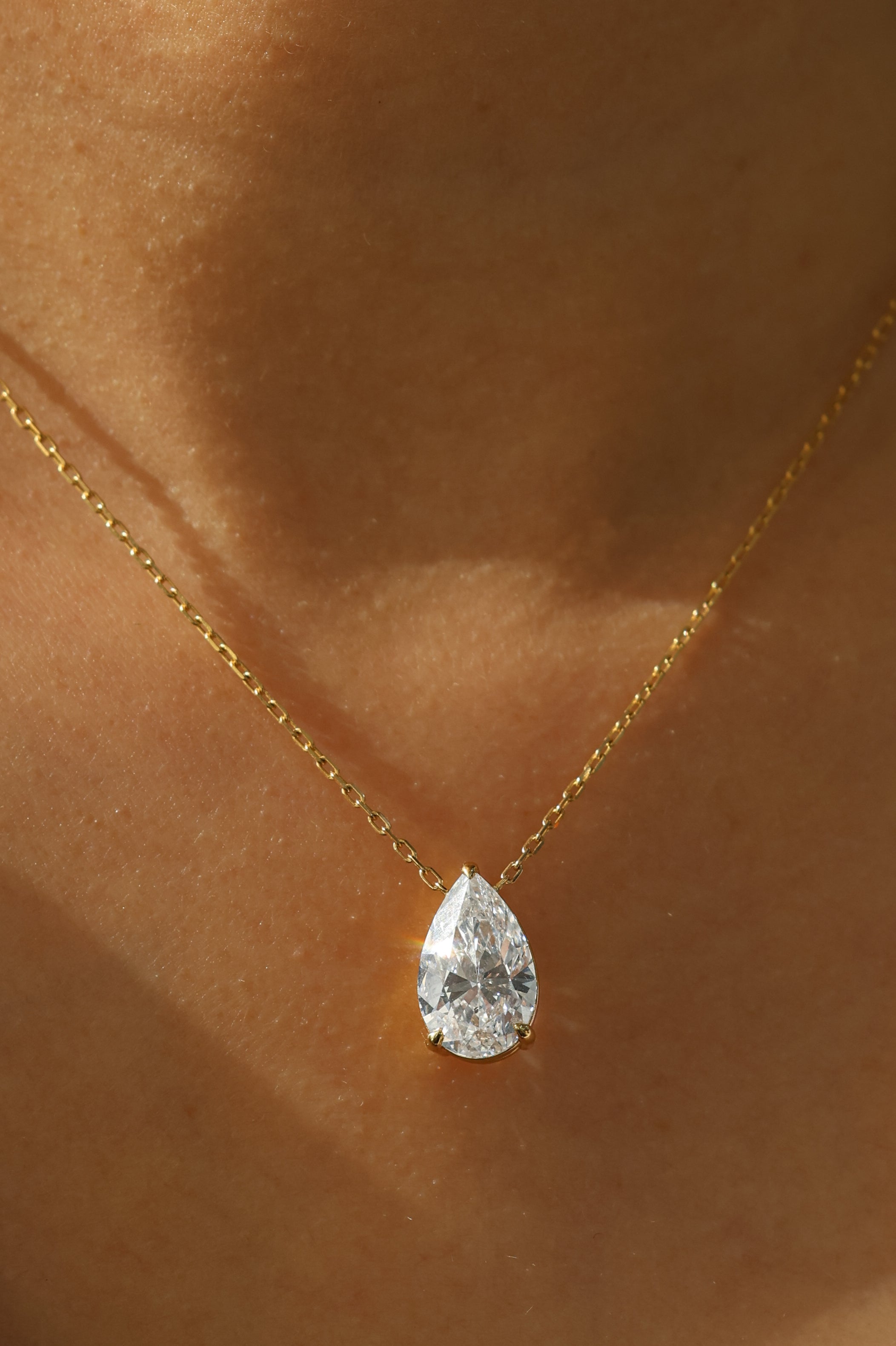 14K Yellow Gold Pear Natural Diamond Solitaire Pendant P-502PS
