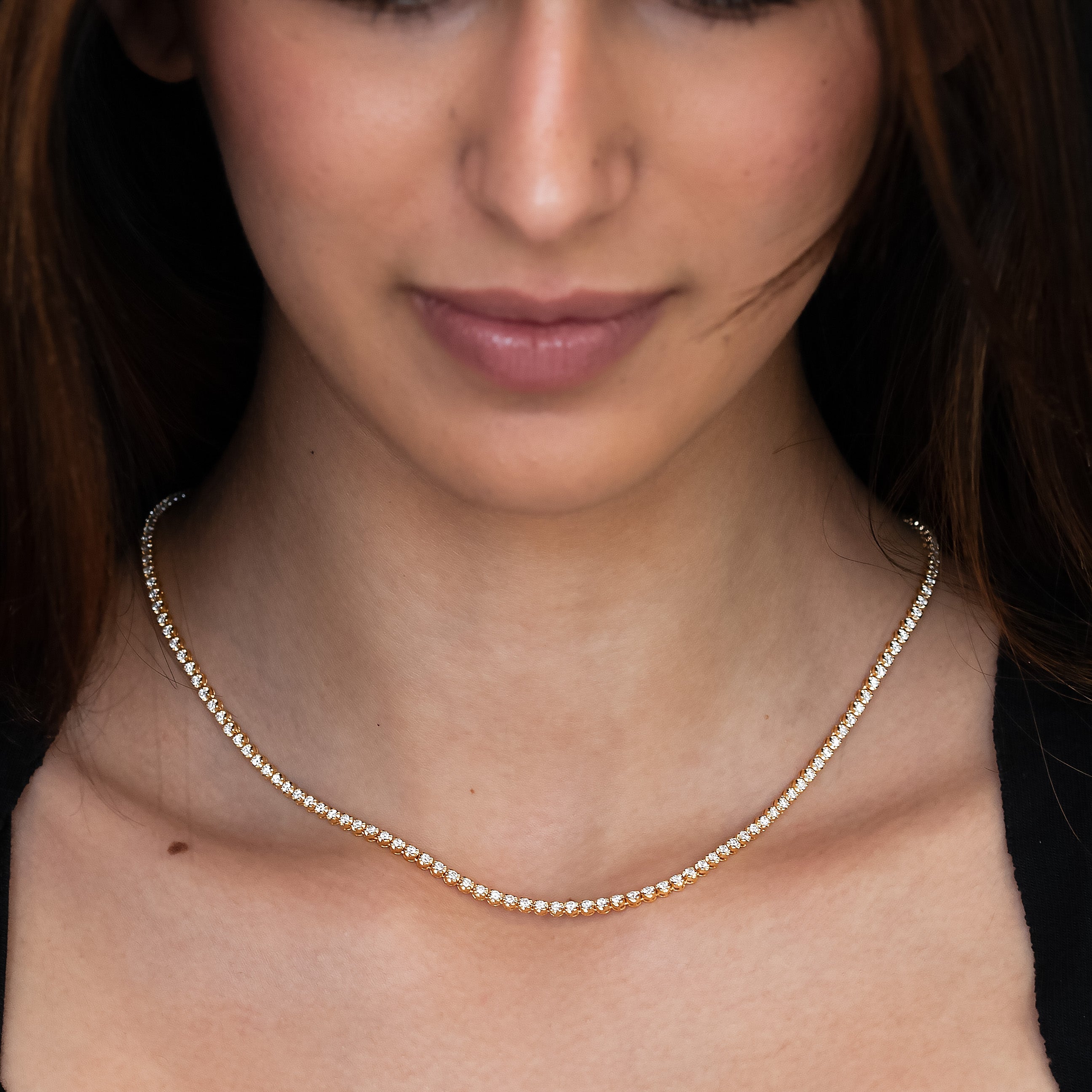 18K White Gold Illusion Set Round Diamond Tennis Necklace 3ct N-329RD