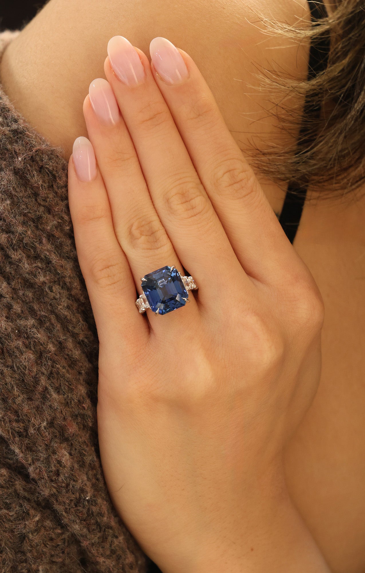 Asscher Blue Sapphire & Diamond 18KT White Gold Ring 16ct R-16SAPH