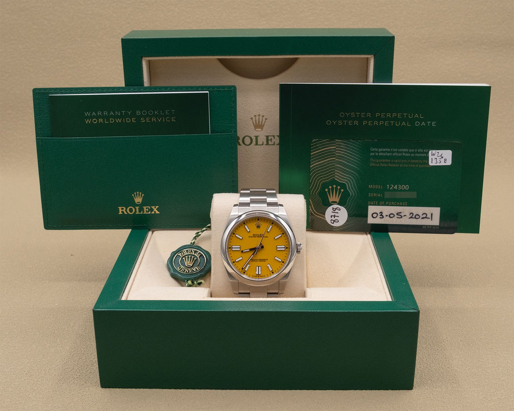 Rolex Oyster Perpetual 41 Yellow Index Dial on Oyster 124300 Complete 2021
