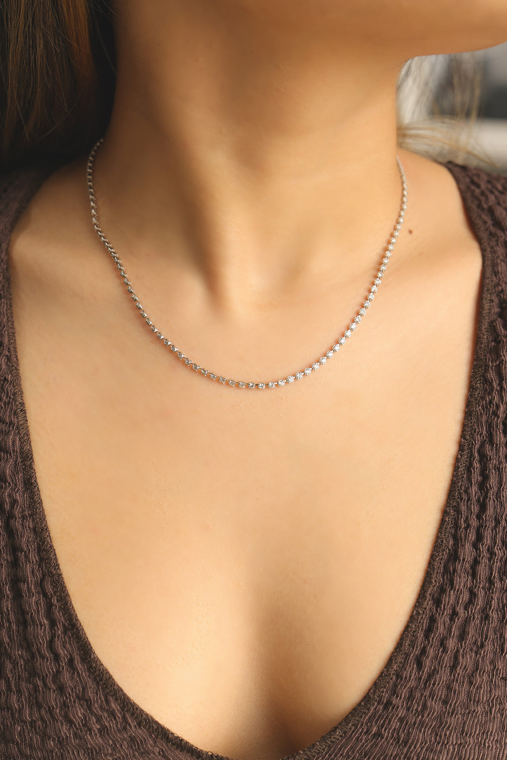 Platinum Round Natural Diamond Thin Tennis Necklace 13.1ct N-5PLT