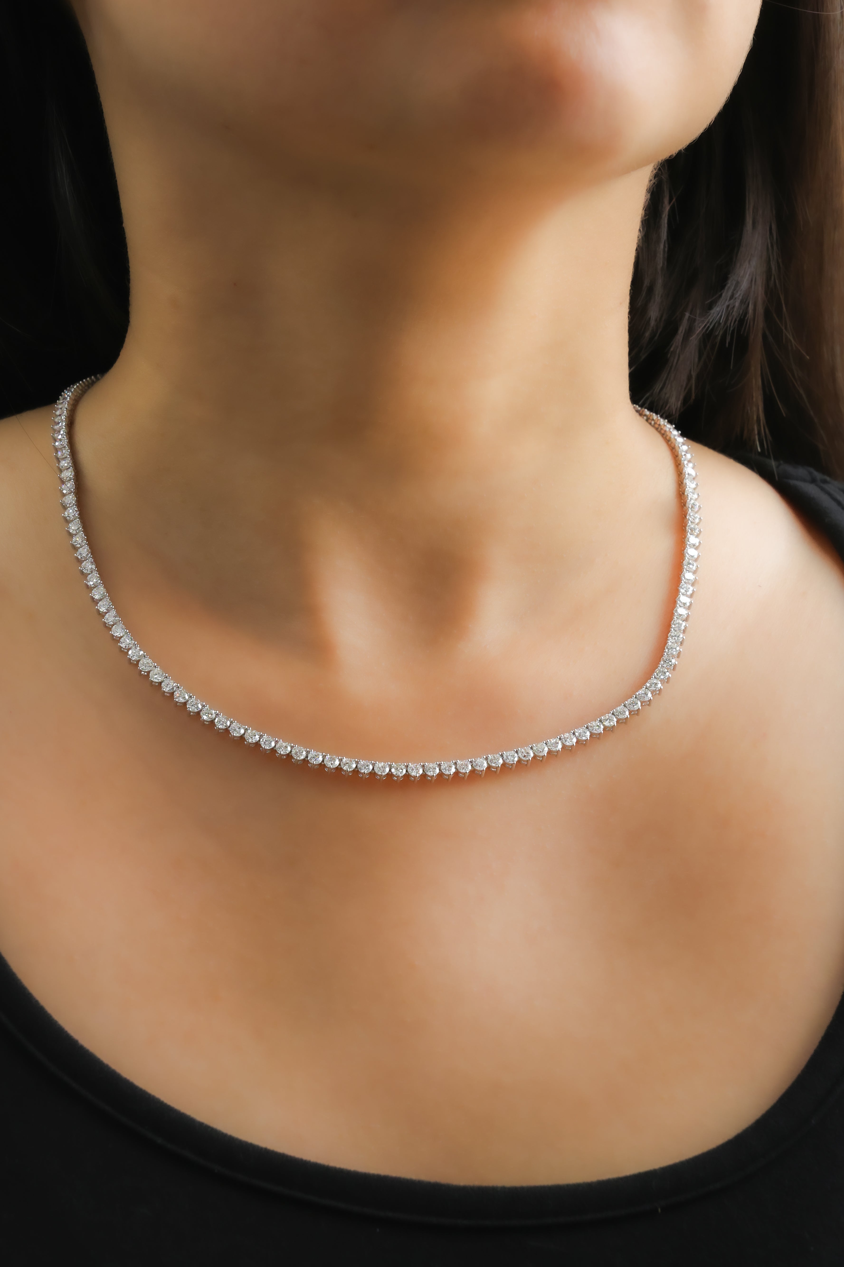 14K White Gold Round Natural Diamond 16" Tennis Necklace N-12495RD