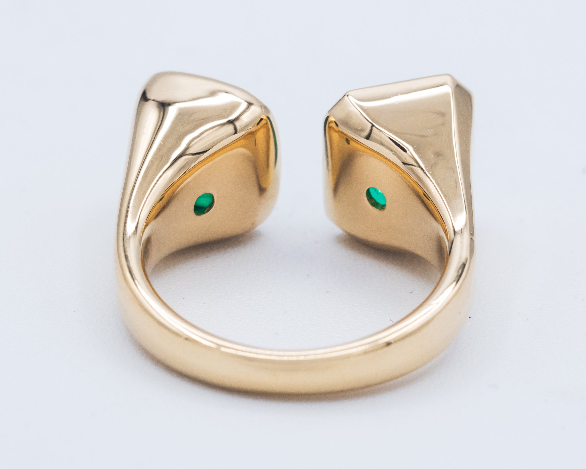 Yellow Gold Double Emerald Stone Ring Cocktail Ring 6.07 cts.