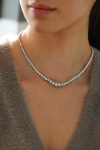 14K White Gold Round Natural Diamond Graduate Tennis Necklace N-1124RD