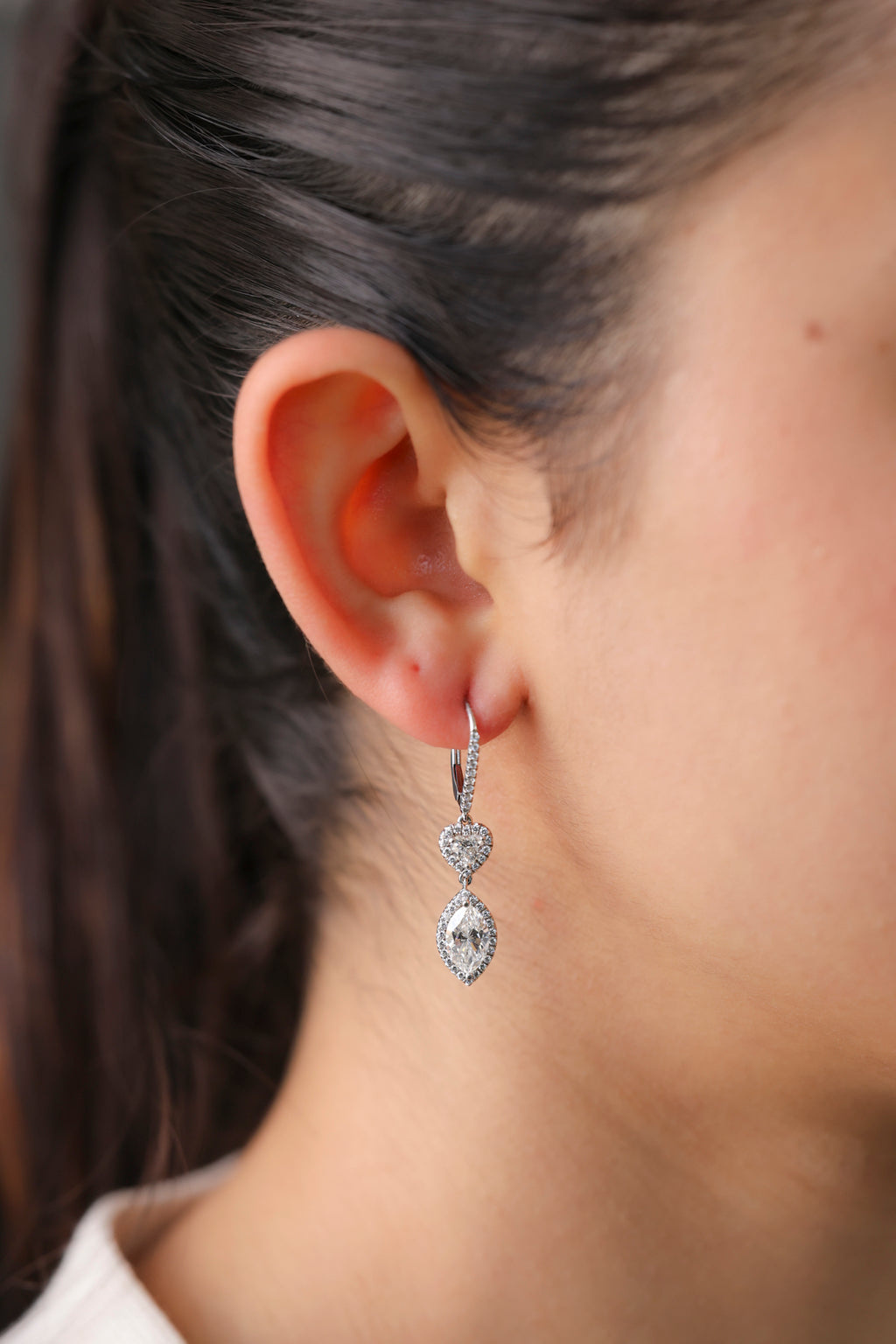 White Gold GIA - MQ G SI2 - MQ H I2 Dangles Earrings 2.98 cts.