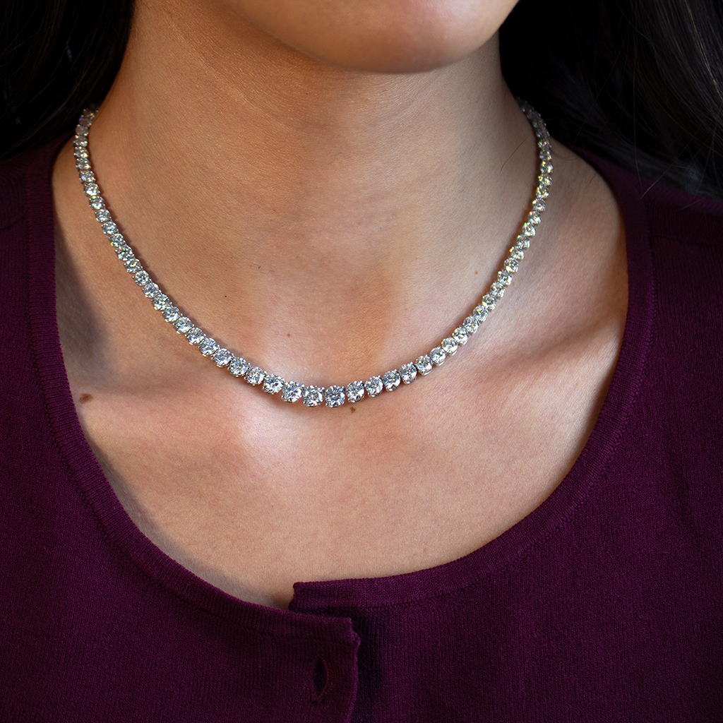 18K Yellow Gold Round Diamond Graduate Tennis Necklace 23.2ct N-11575