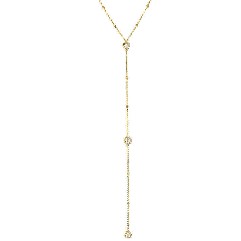 18K Rose Gold Round & Pear Natural Diamond Lariat Necklace N-308