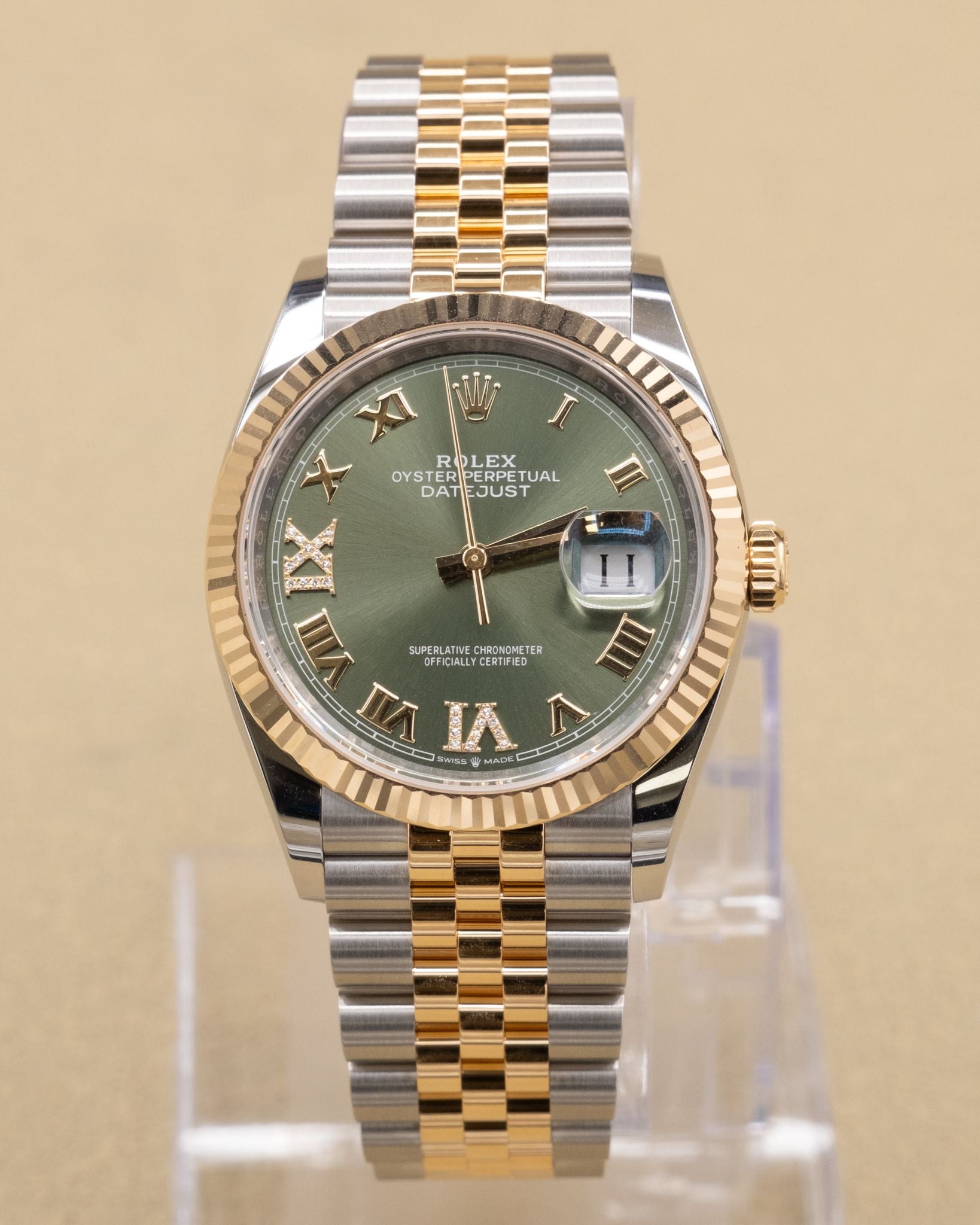 Rolex Datejust 36 Olive Green Roman Dial on Jubilee 126233 Complete 2026