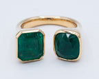Yellow Gold Double Emerald Stone Ring Cocktail Ring 6.07 cts.