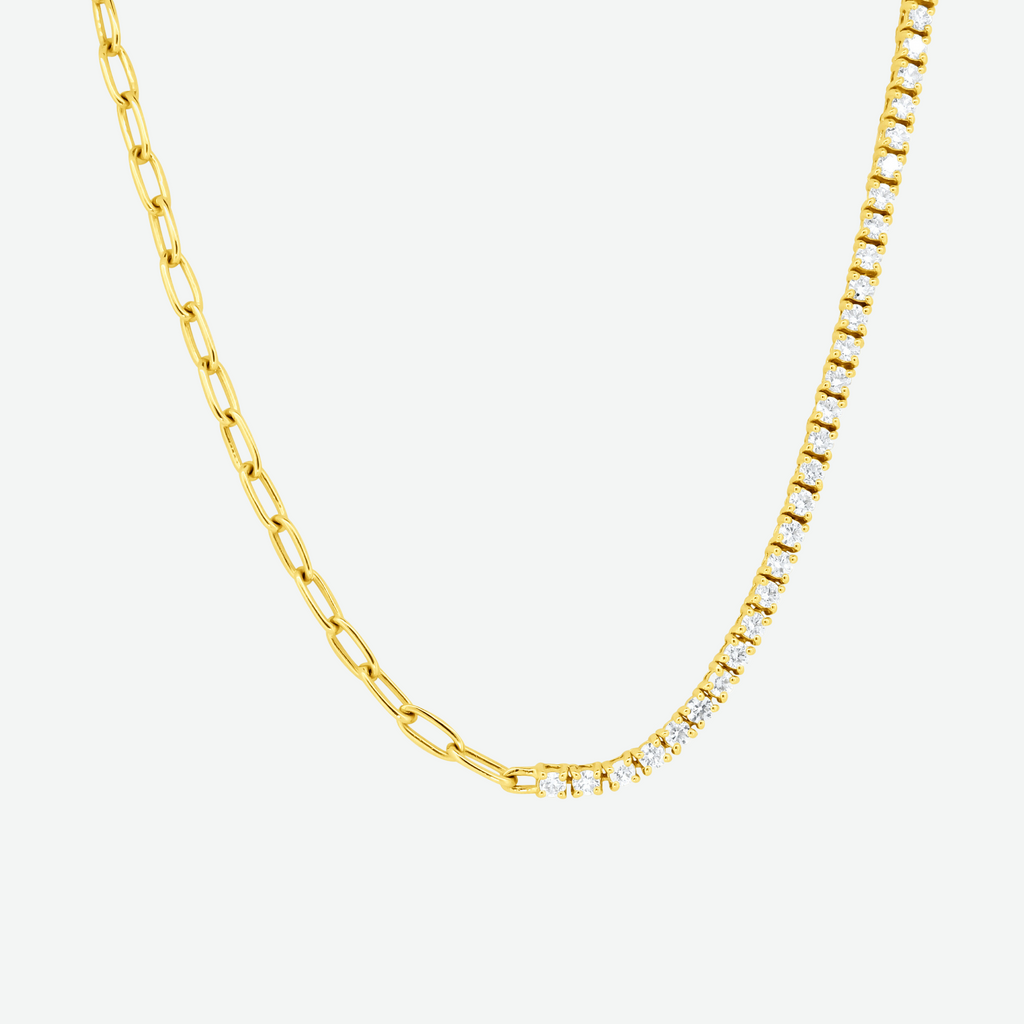 14K Yellow Gold Round Diamond Half Tennis Necklace 14.2ct N-6886LN1