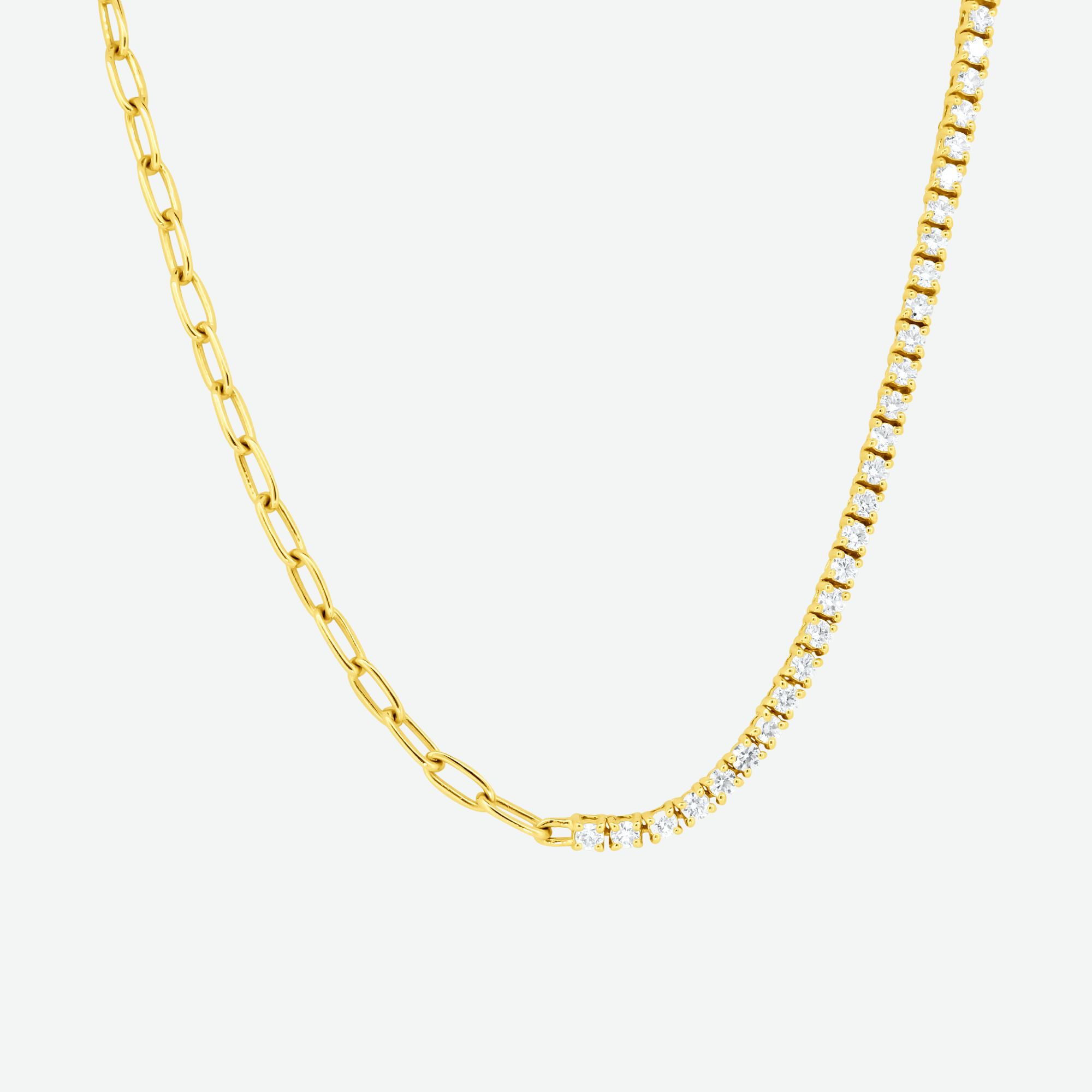 14K Yellow Gold Round Diamond Half Tennis Necklace 14.2ct N-6886LN1
