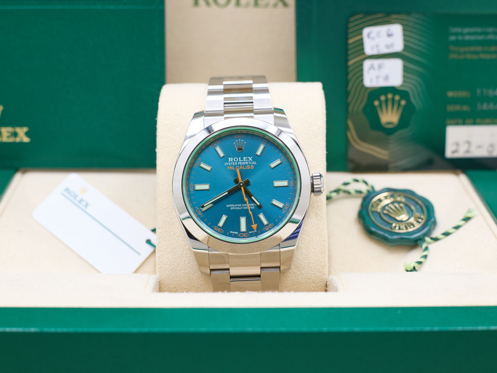 Rolex Milgauss Blue Dial on Oyster 116400GV Complete 2021