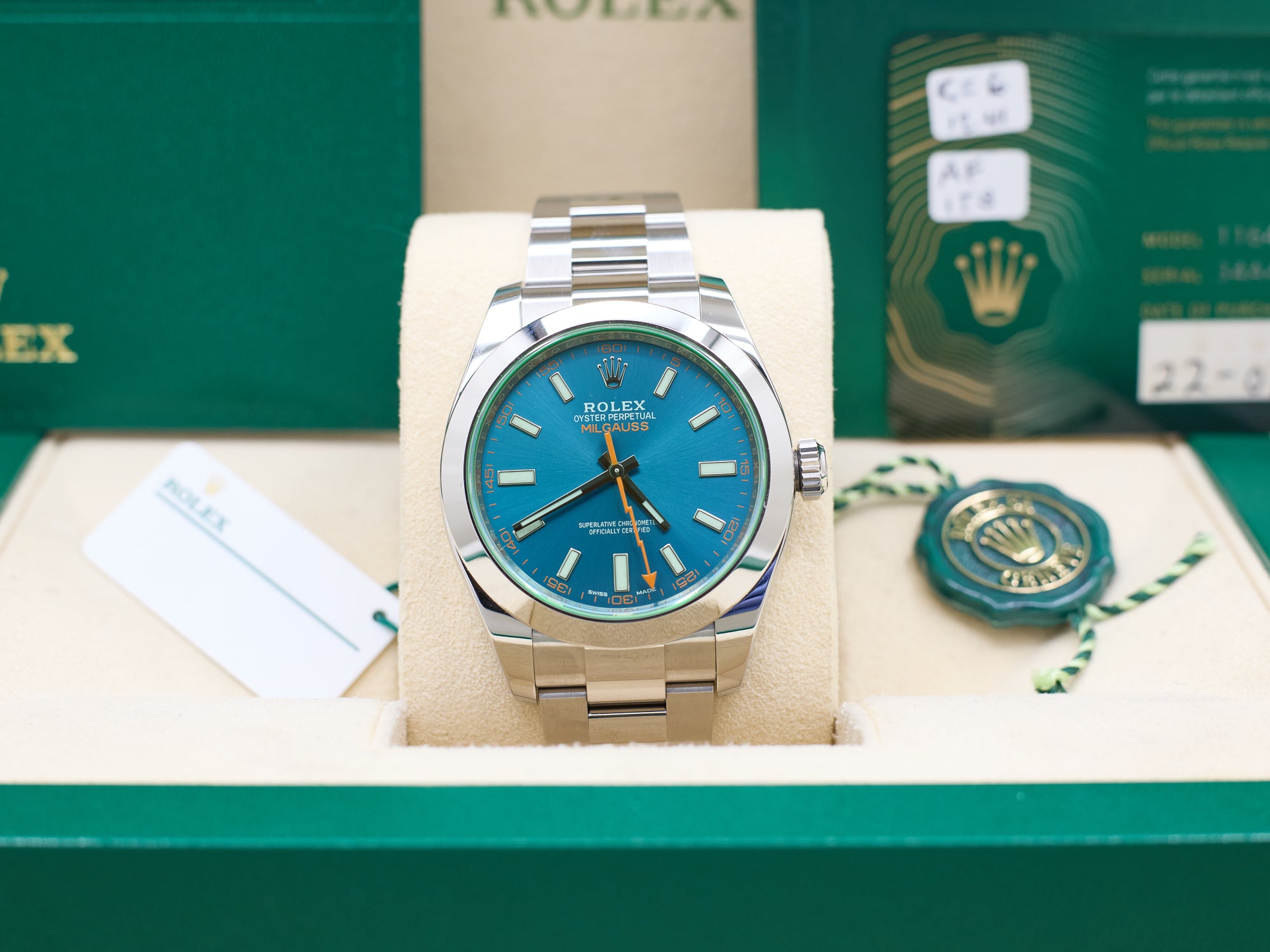 Rolex Milgauss Blue Dial on Oyster 116400GV Complete 2021
