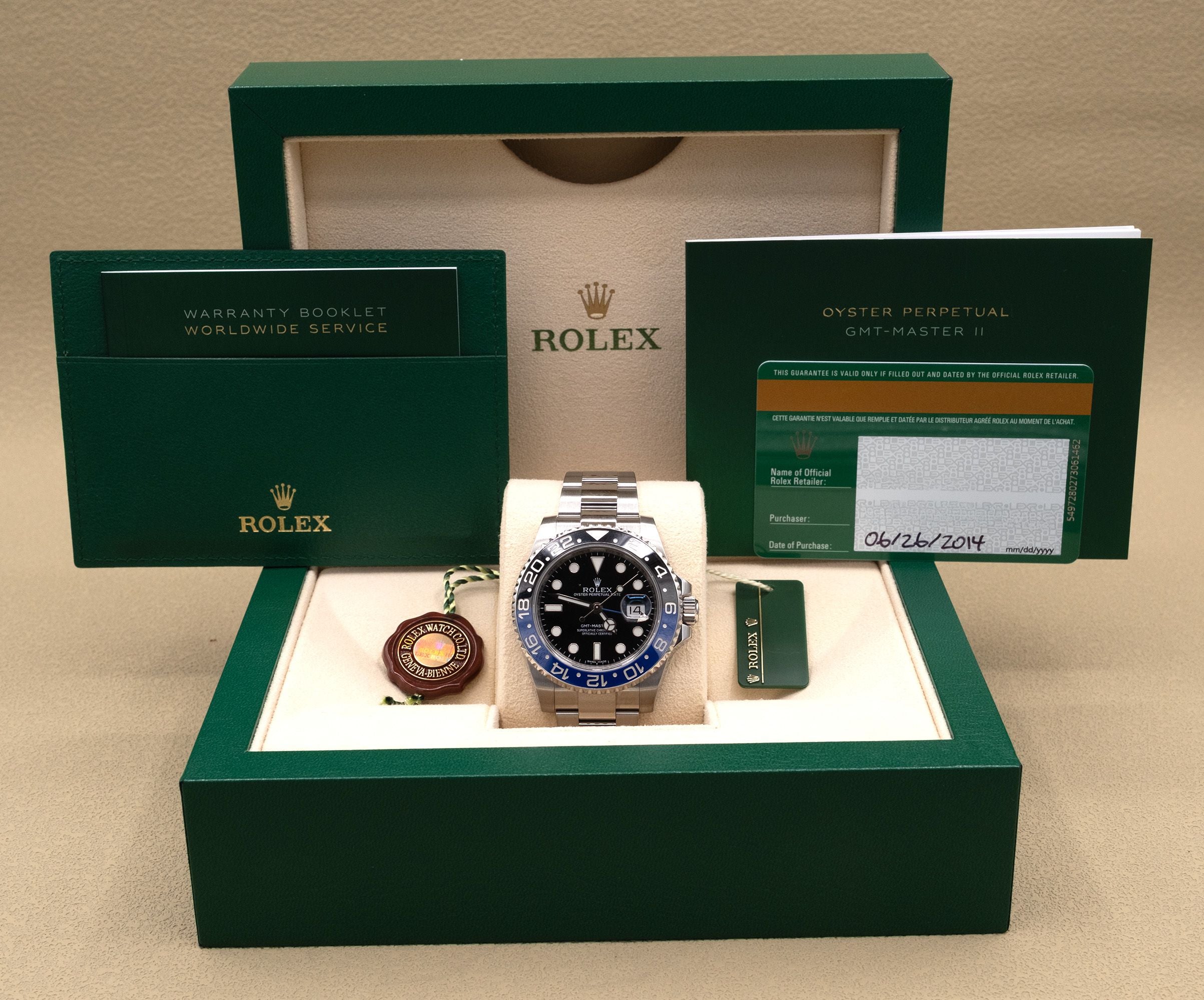 Rolex GMT-Master II 'Batman' Black Dial on Oyster 116710BLNR Complete 2014