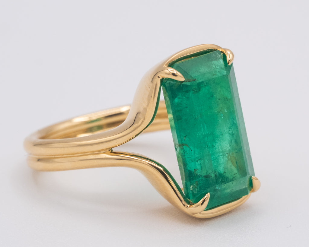 Yellow Gold EMERALD - NORTH TO SOUTH SETTING Engagement Ring 8.06 cts.