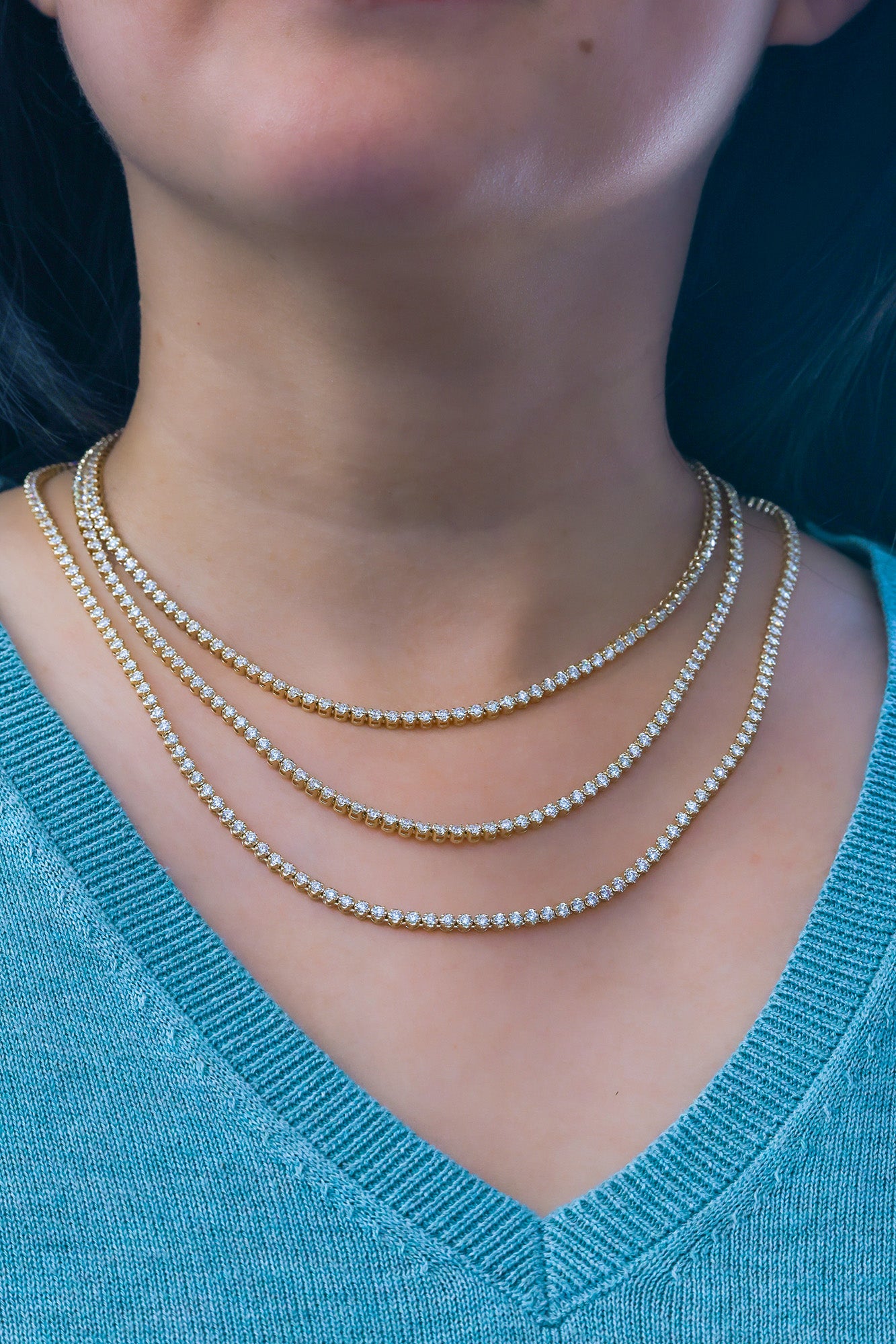 14K Yellow Gold Round Diamond Illusion Tennis Necklace 5ct N-51RD