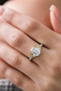 Platinum EMERALD CUT CENTER STONE G VS2 WITH 2 YELLOW DIAMOND HALF MOONS Engagement Ring 2.5 cts.