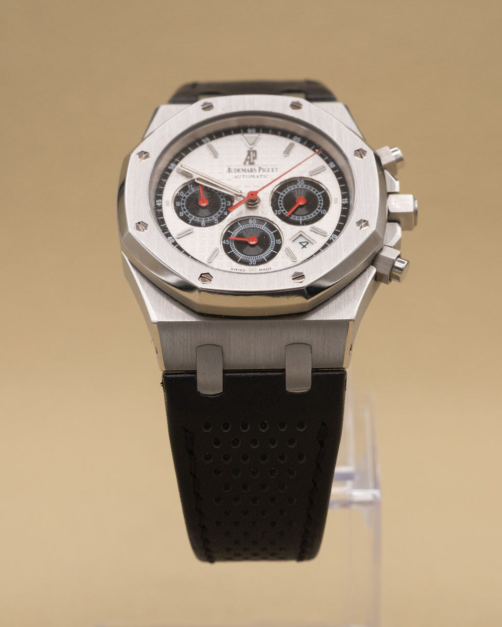 Audemars Piguet Royal Oak Tour Auto Silver with black subdials Dial on Black Leather Strap 26136ST.OO.D082VS.01 Complete 2007