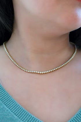 14K Yellow Gold Round Diamond Illusion Tennis Necklace 5ct N-51RD