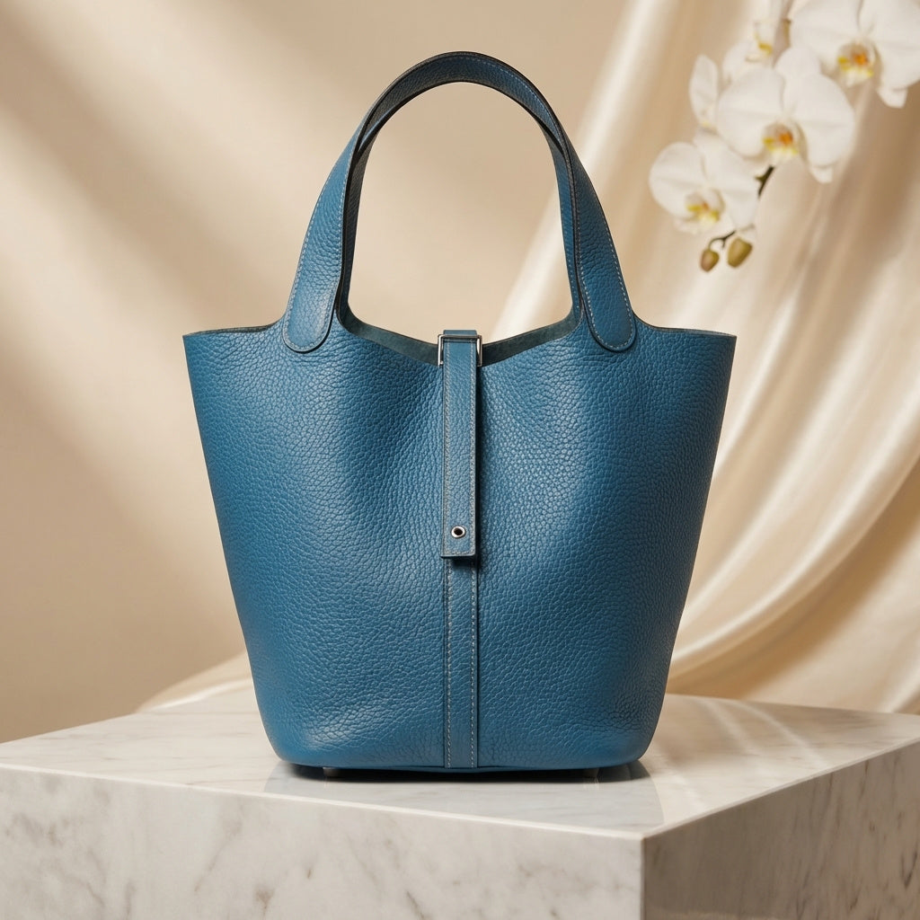 Hermes Taurillon Clemence Picotin Lock 22 MM Bleu Hydra