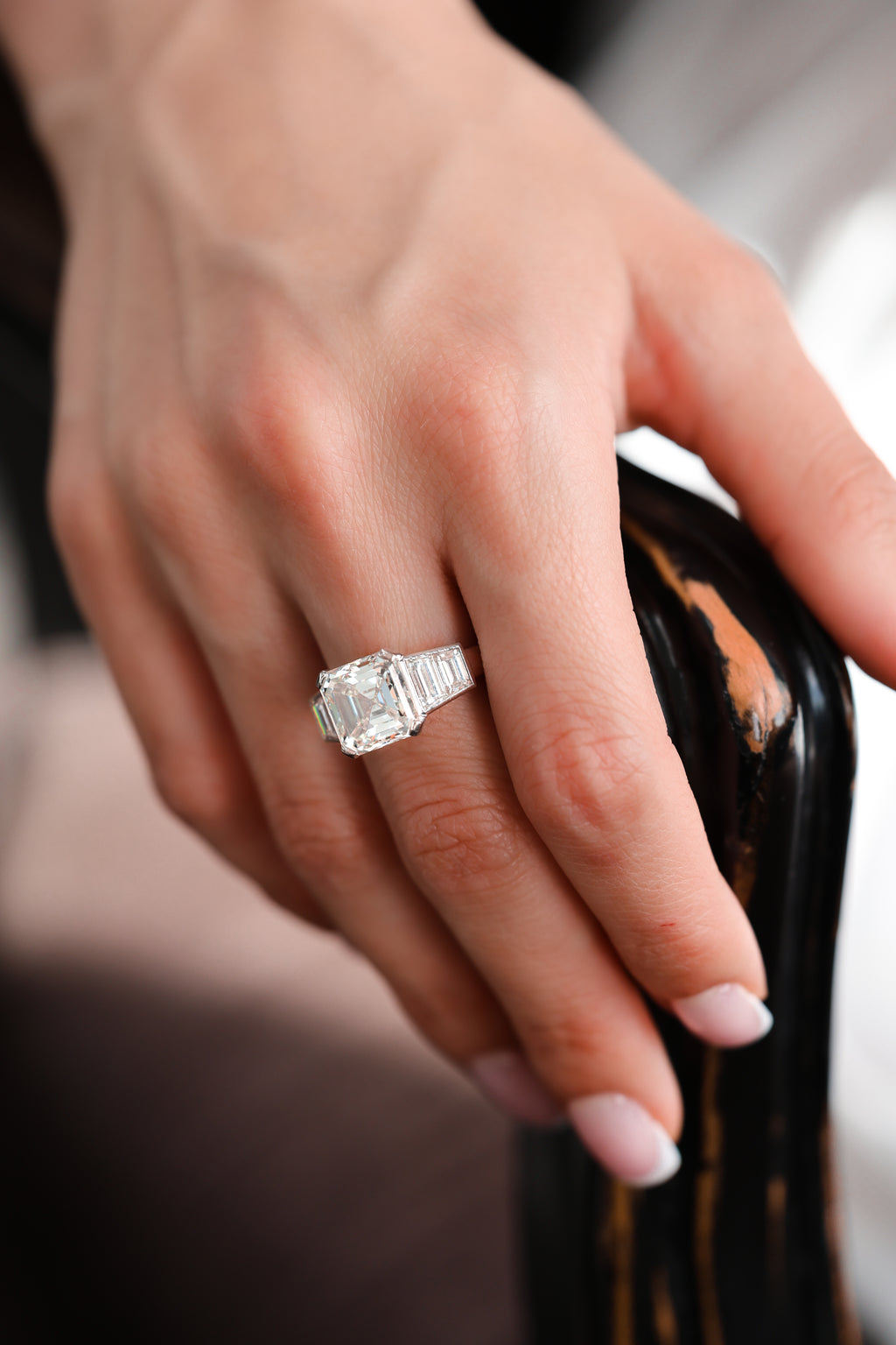 Asscher Diamond 18KT White Gold Three Stone Ring 5.71ct R-501AS