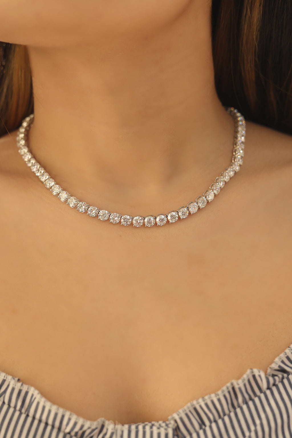 14K White Gold Lab Grown Round Diamond Tennis Necklace 45.7ct N-4568LGD