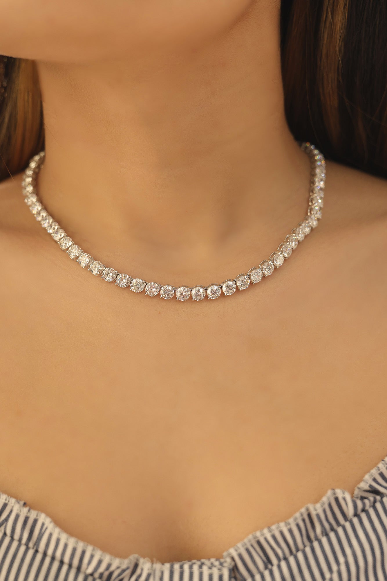 14K White Gold Lab Grown Round Diamond Tennis Necklace 45.7ct N-4568LGD