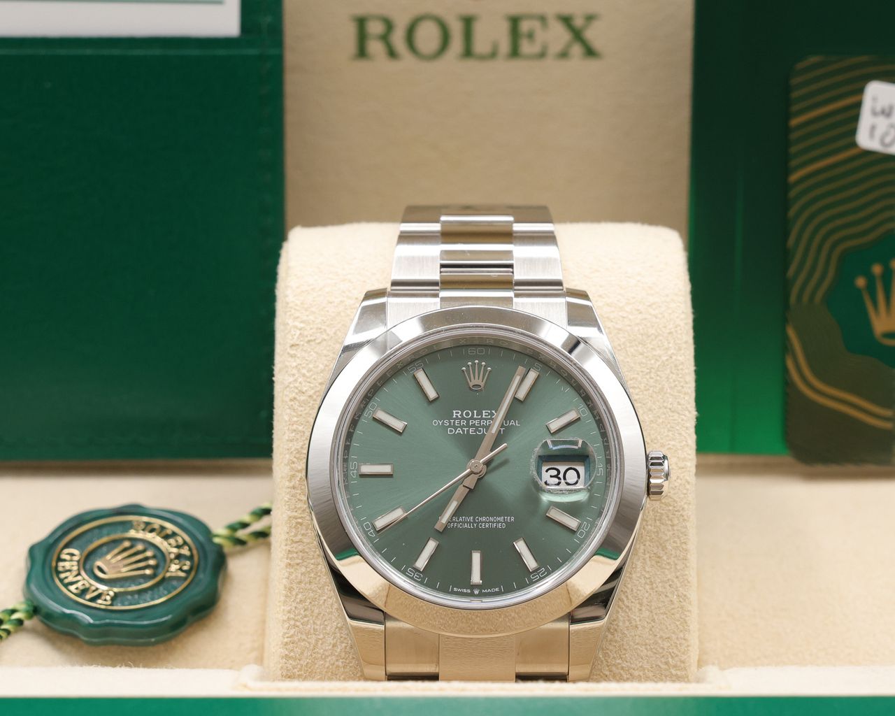 Rolex Datejust 41 Mint Green Index Dial on Oyster 126300 Complete 2022