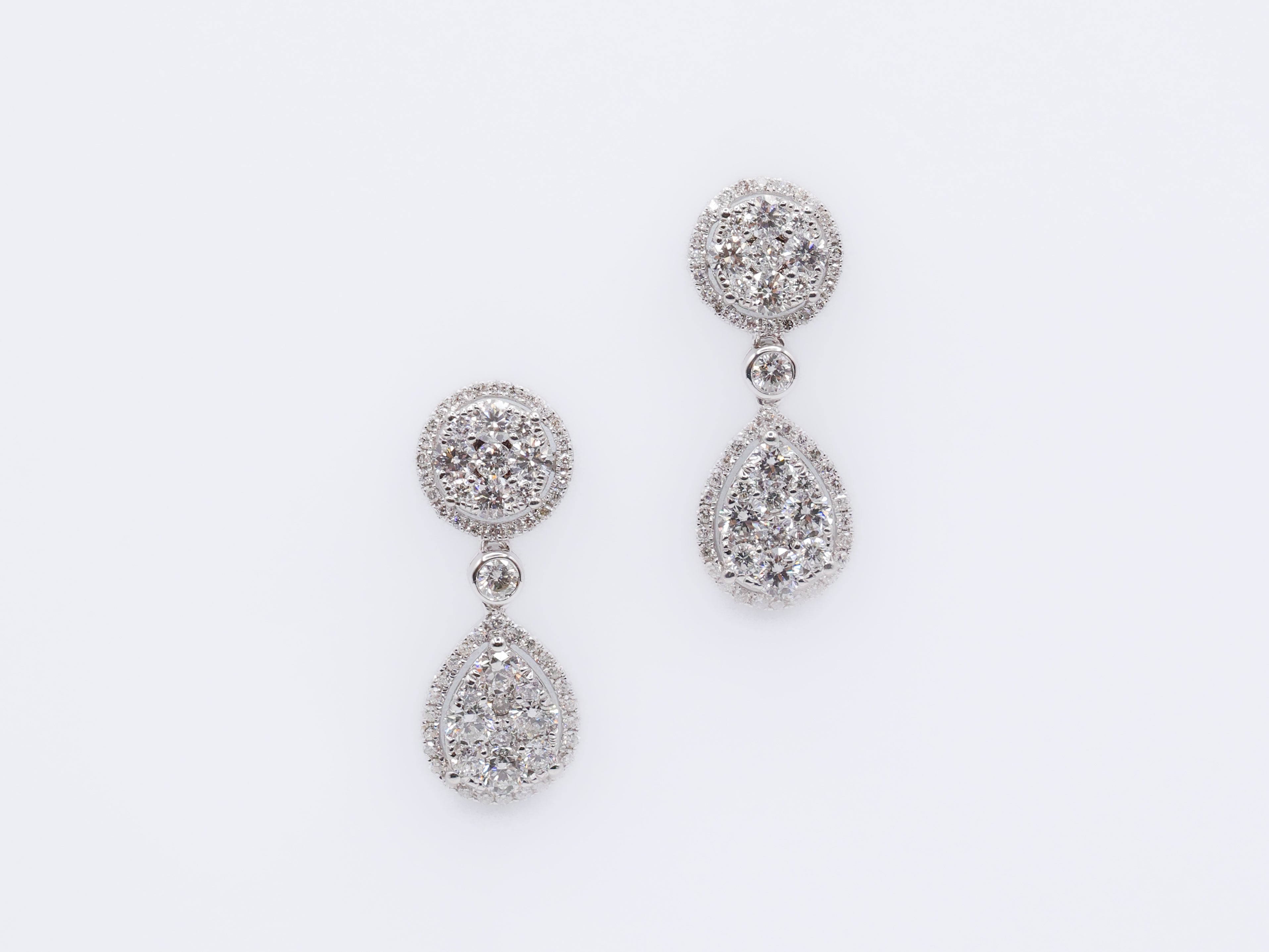 18KT White Gold Round Natural Diamond Drop Earrings 2.42ctw E-242INV