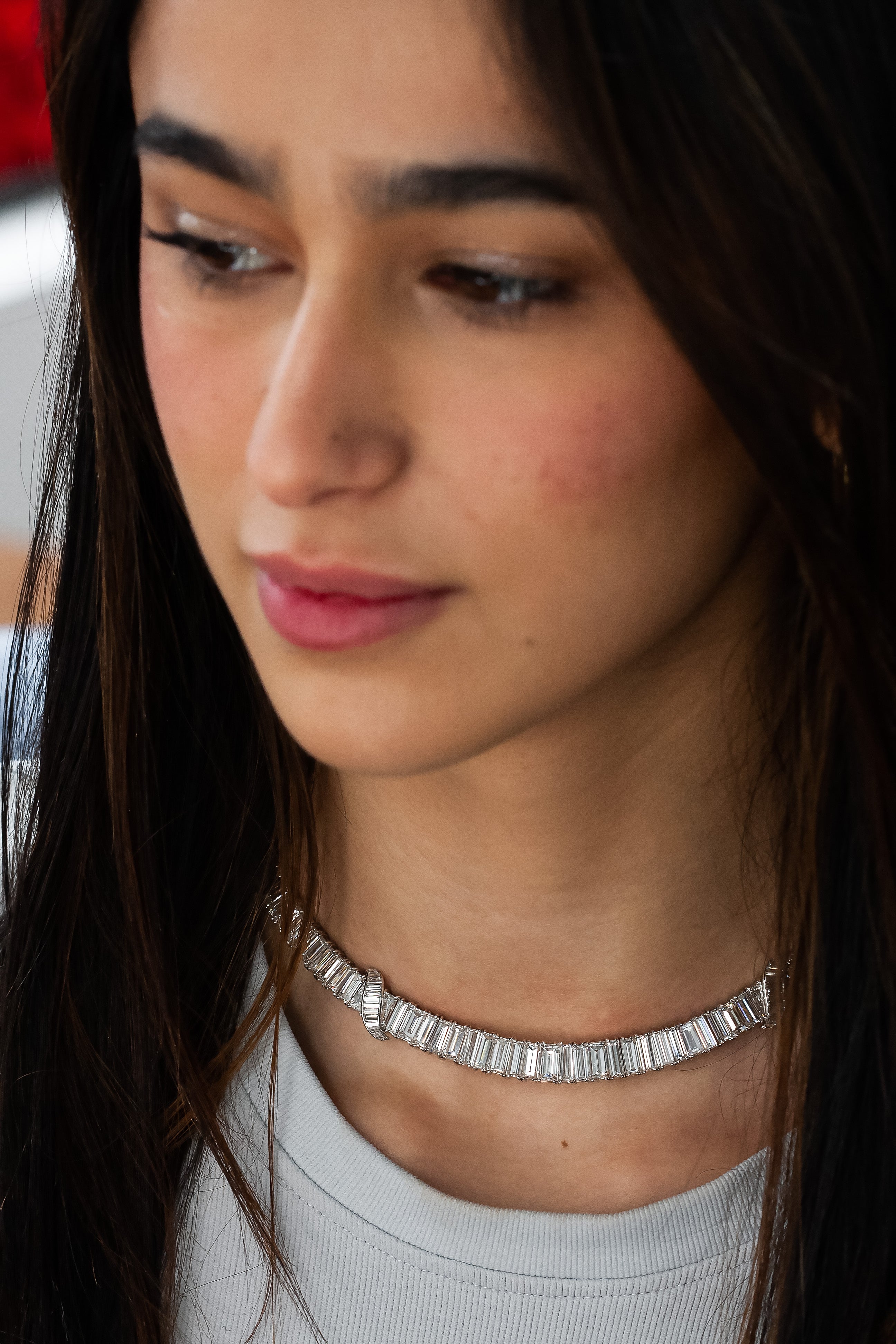 Platinum Emerald Cut Natural Diamond Necklace 49.5ct N-50EM