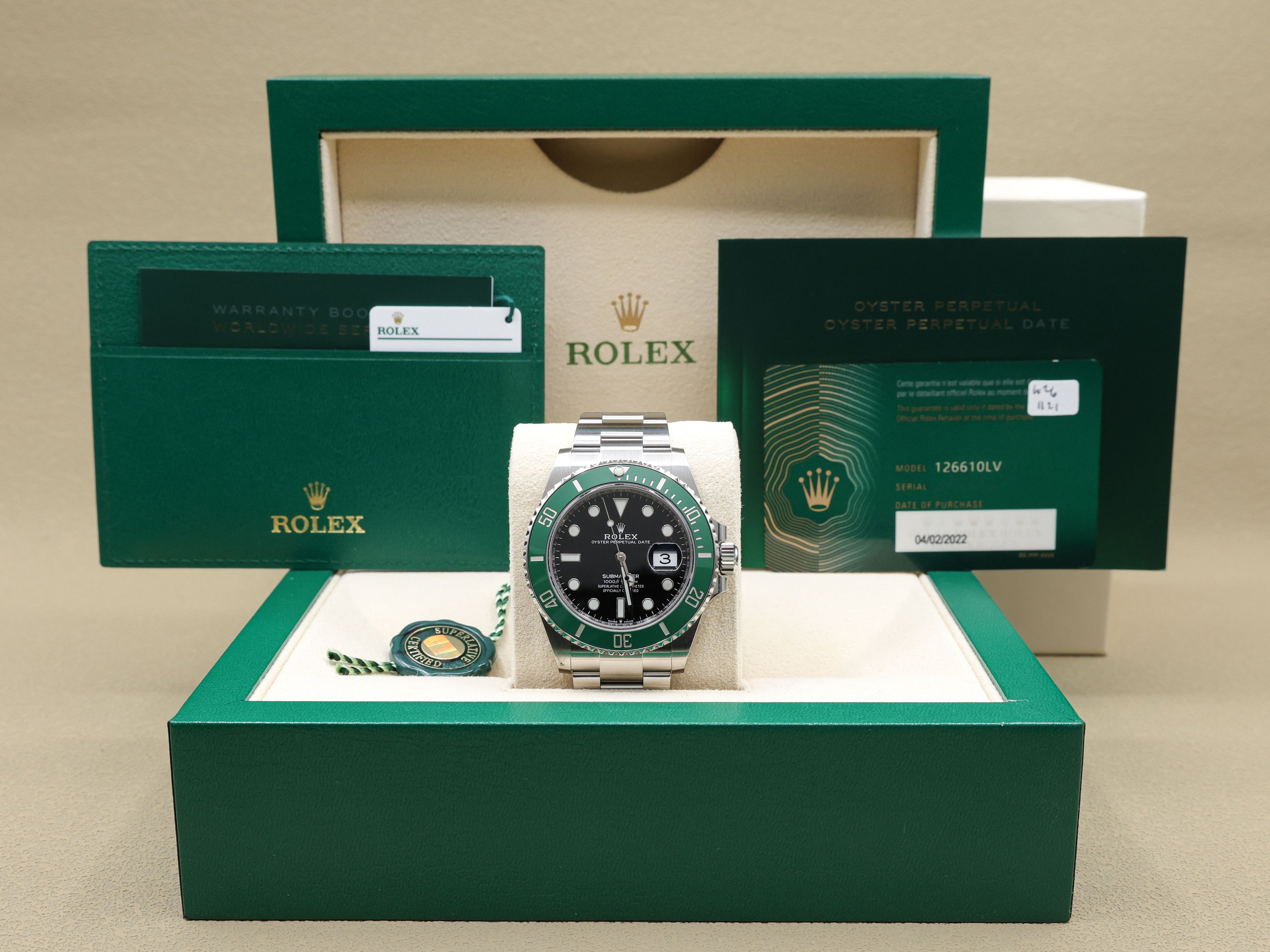 Rolex Submariner Black Dial on Oyster 126610LV Complete 2022