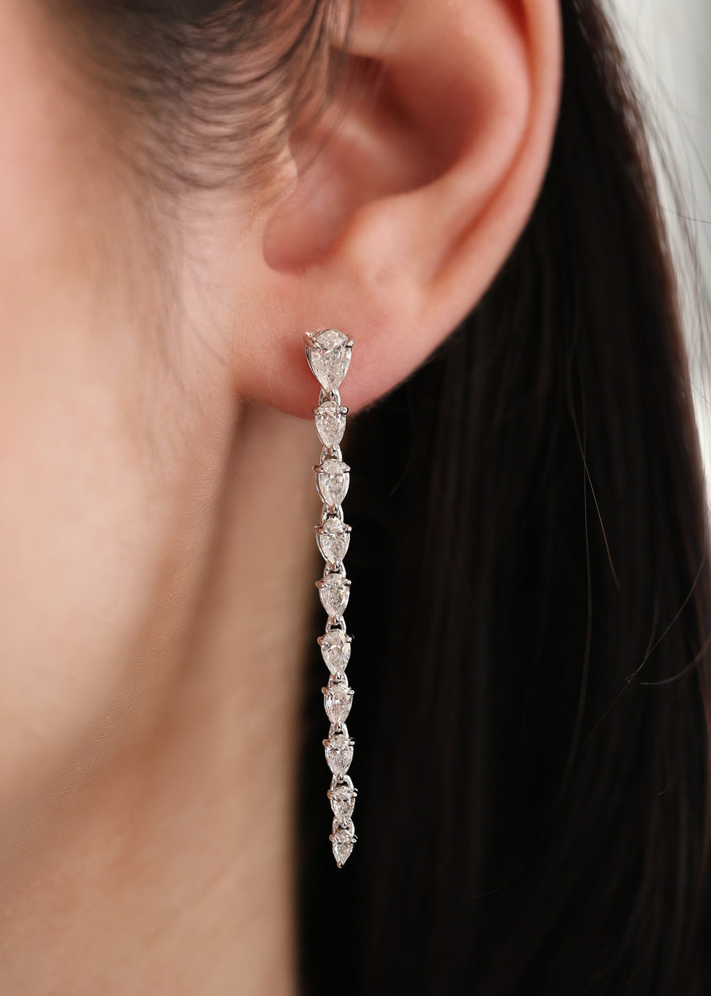 18KT White Gold Pear Diamond Dangle Earrings 2.87ctw E-287PS