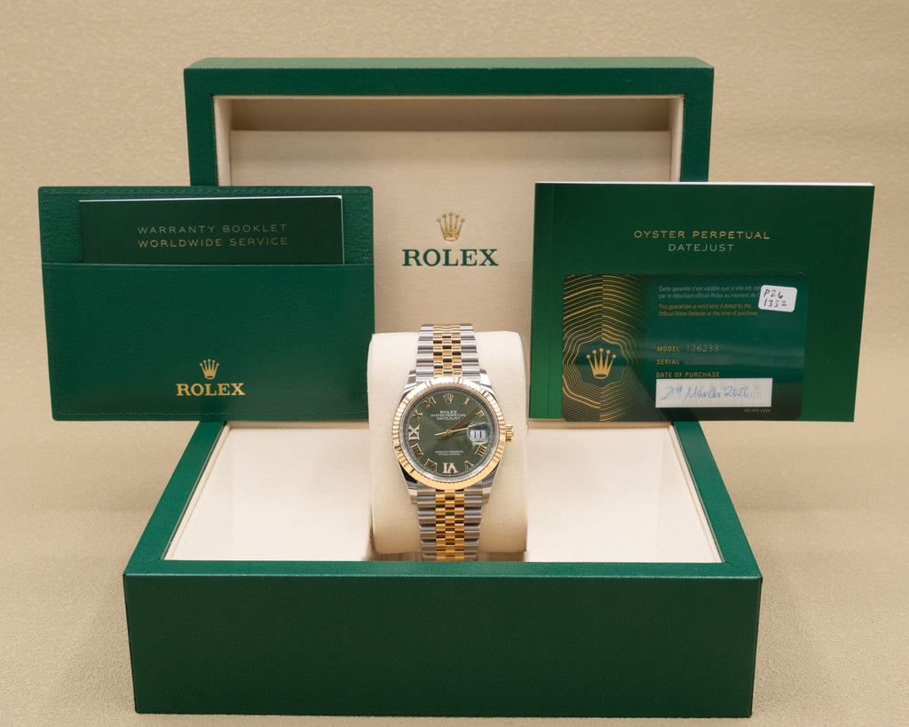 Rolex Datejust 36 Olive Green Roman Dial on Jubilee 126233 Complete 2026