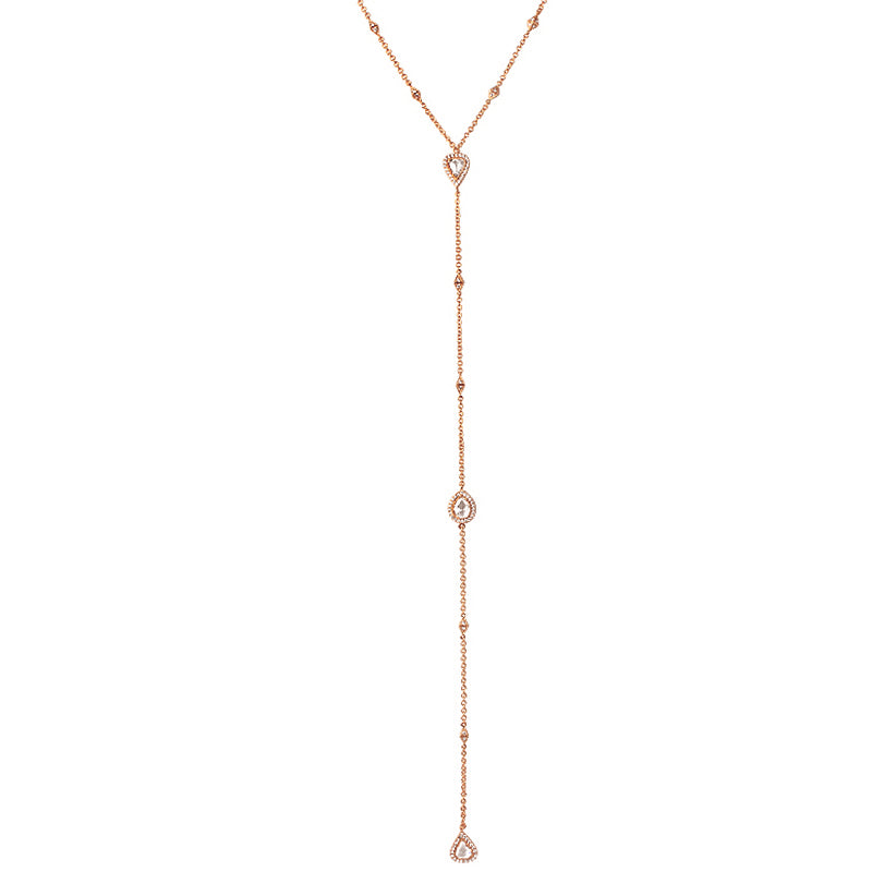 18K Rose Gold Round & Pear Natural Diamond Lariat Necklace N-308