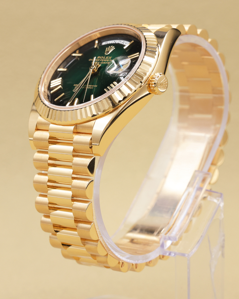 Rolex Day-Date 40 Green Ombre Roman Dial on President 228238 Complete 2025
