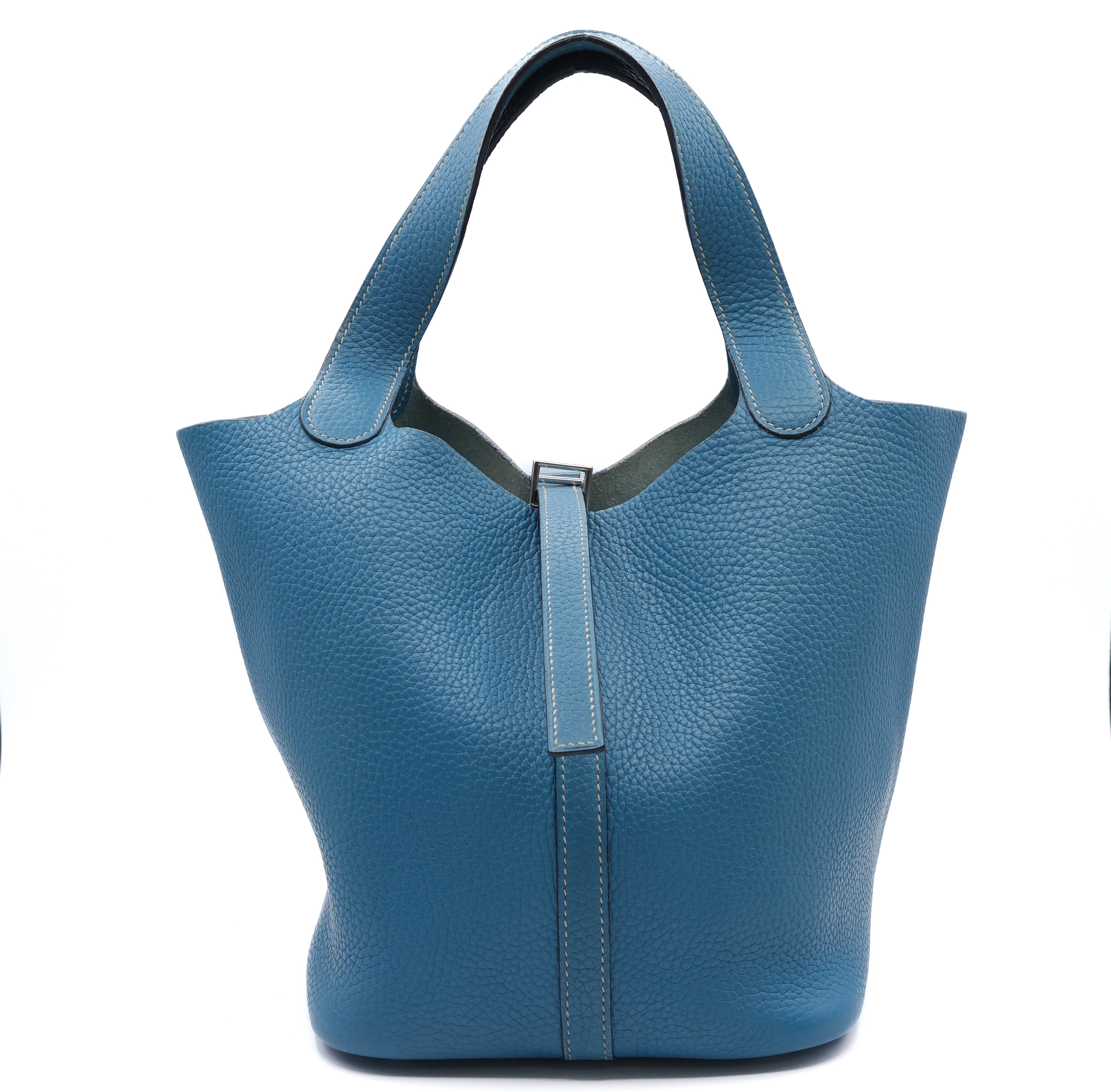 Hermes Taurillon Clemence Picotin Lock 22 MM Bleu Hydra