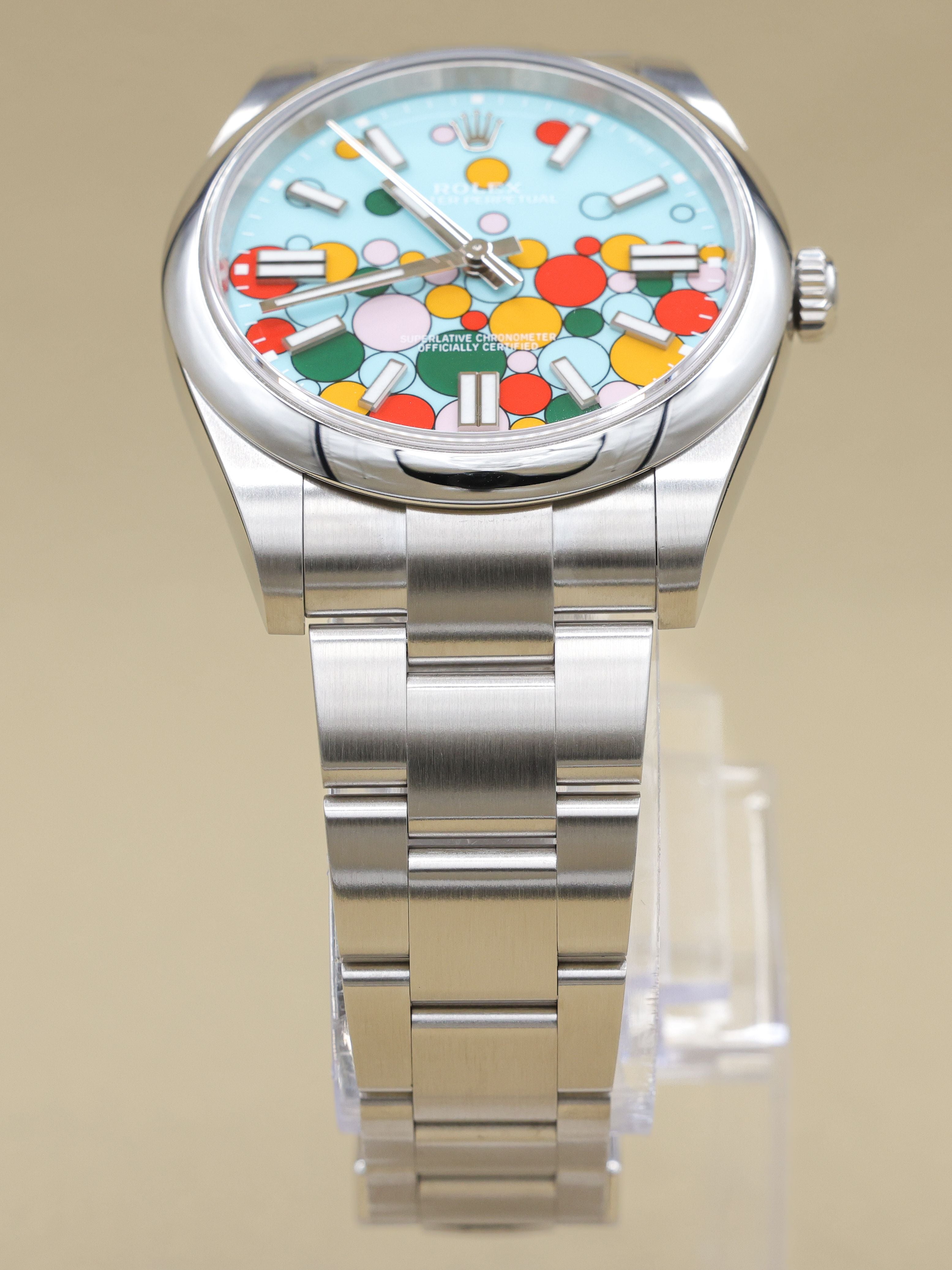 Rolex Oyster Perpetual 41 Celebration Turquoise Blue Celebration Dial on Oyster 124300 Complete 2023