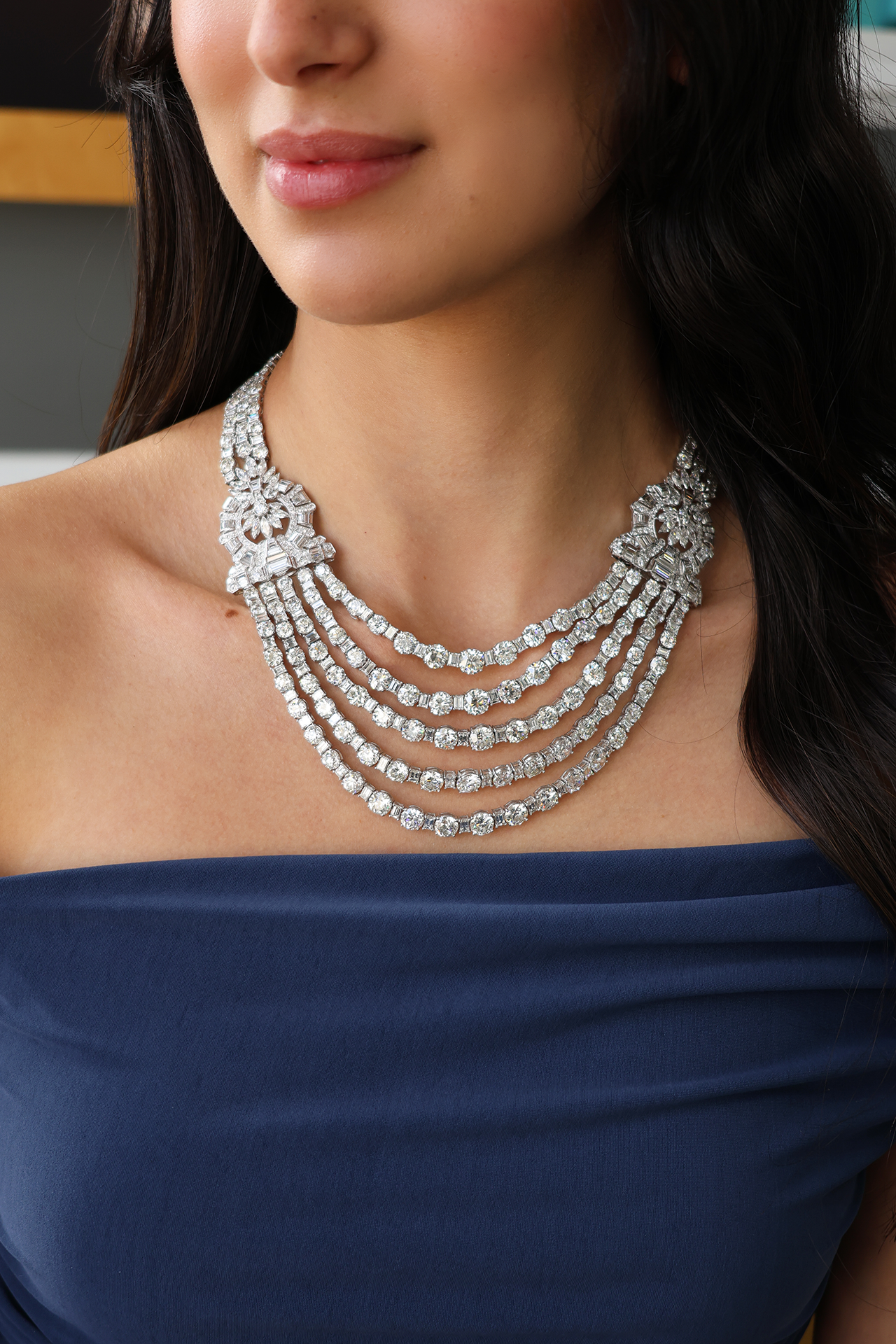 Kourosh Platinum Round & Emerald Diamond Necklace 170.3ct N-168DIAM