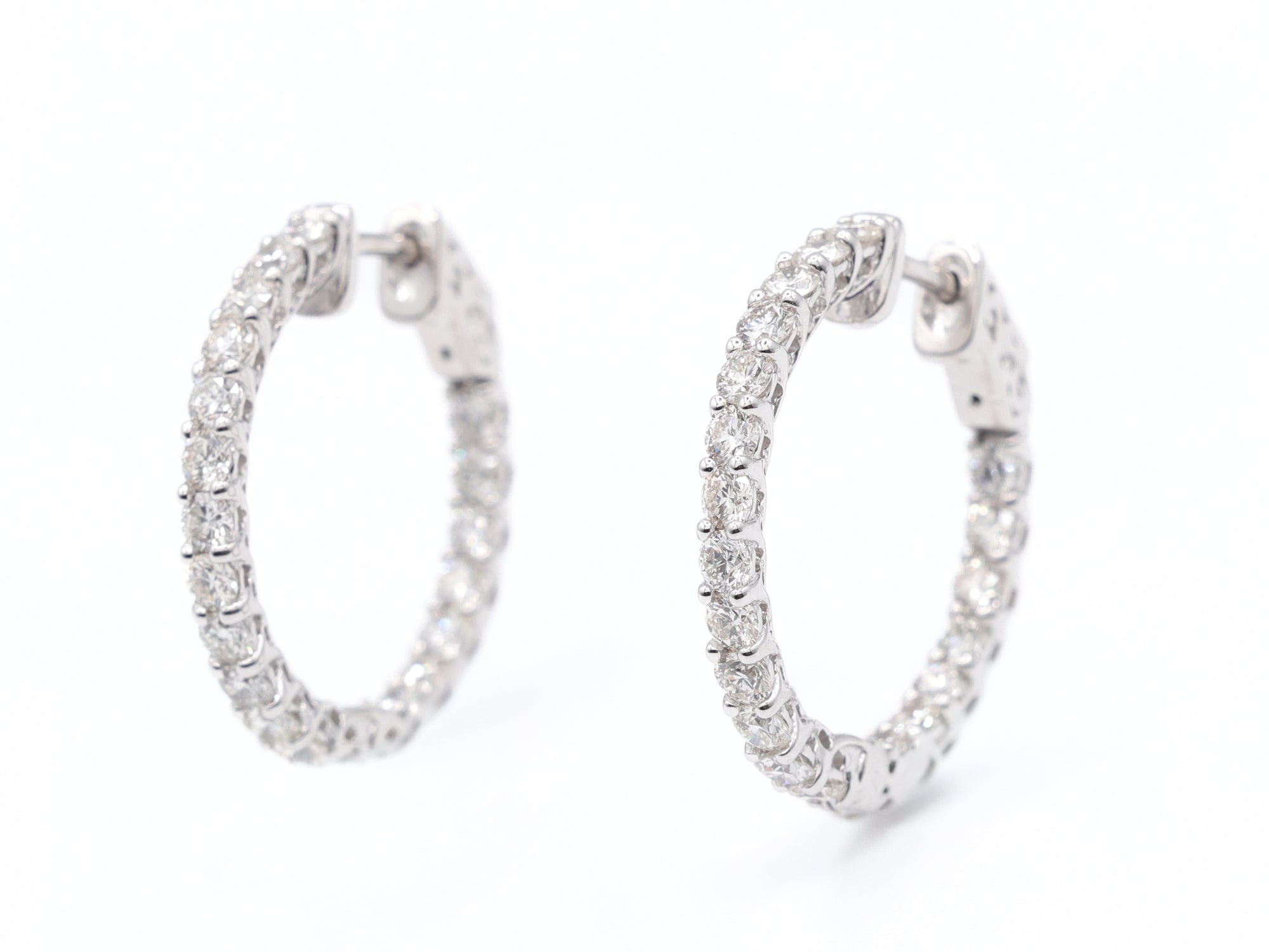 14KT White Gold Round Natural Diamond Hoops 2.06ctw E-206HOOP