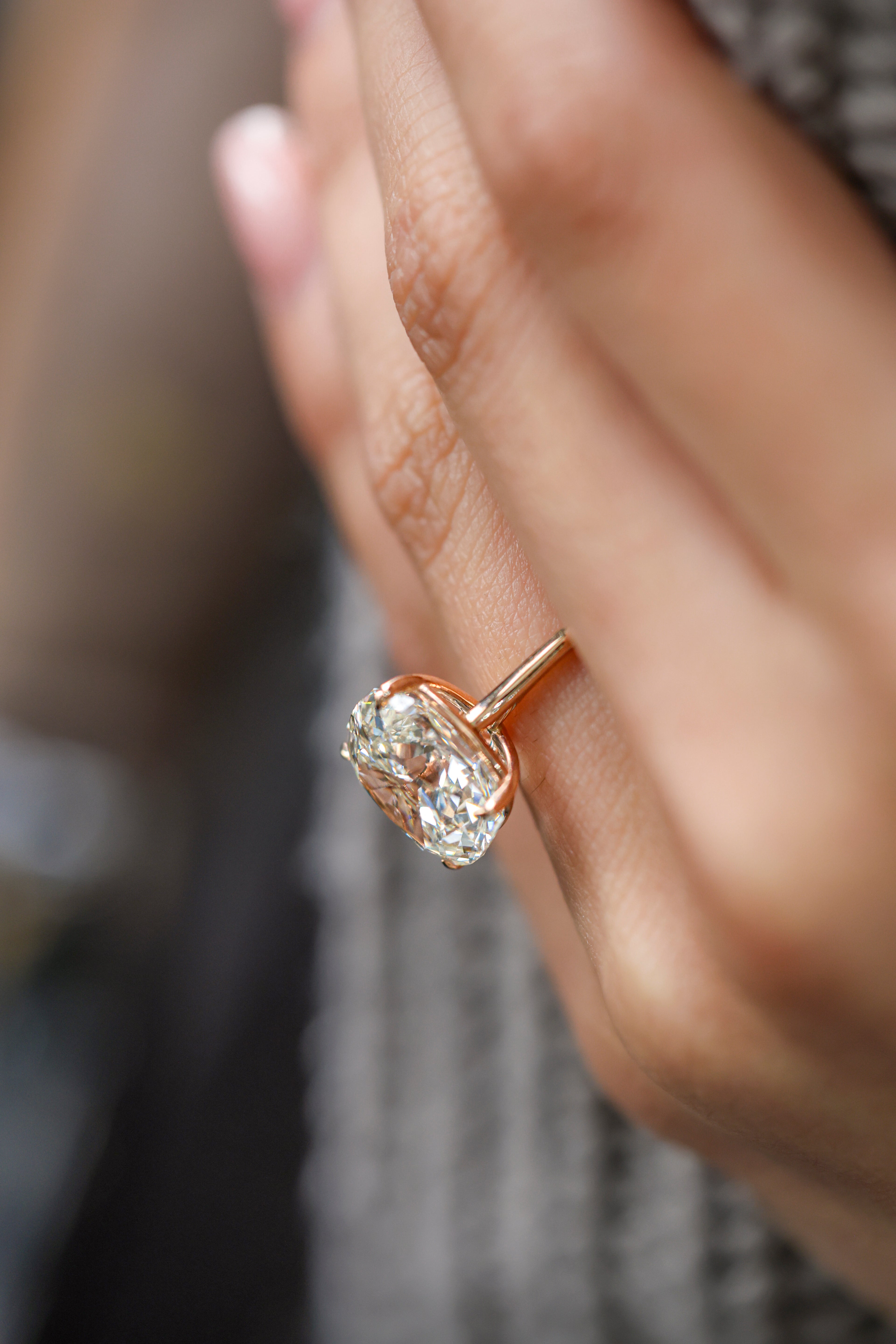 Cushion Diamond Solitaire 18KT Rose Gold Ring 8.03ct R-803CUR