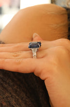 Asscher Blue Sapphire & Diamond 18KT White Gold Ring 16ct R-16SAPH