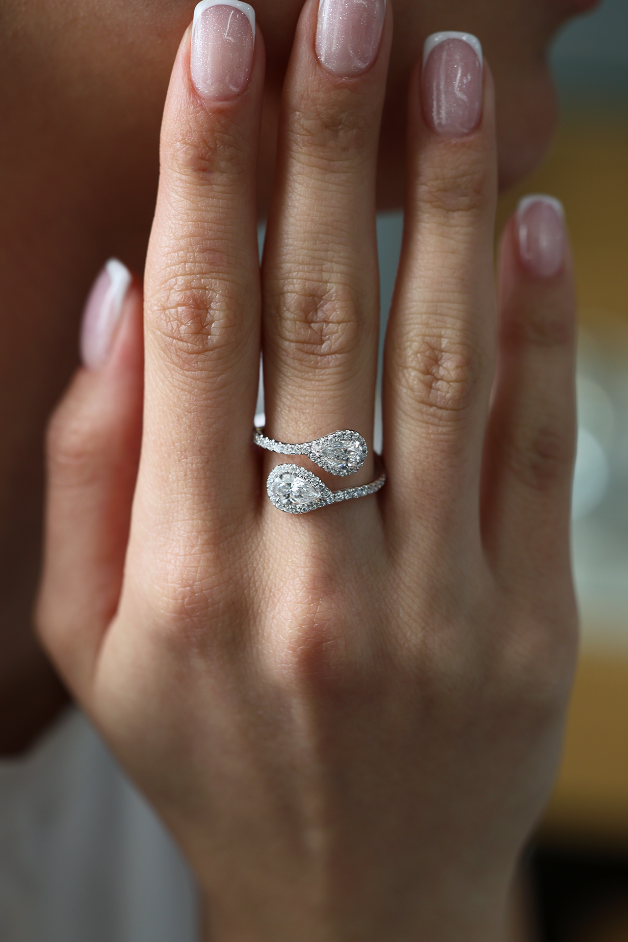 Pear Diamond Wrap Serpent Ring in 18KT White Gold 1.53ct R-7448