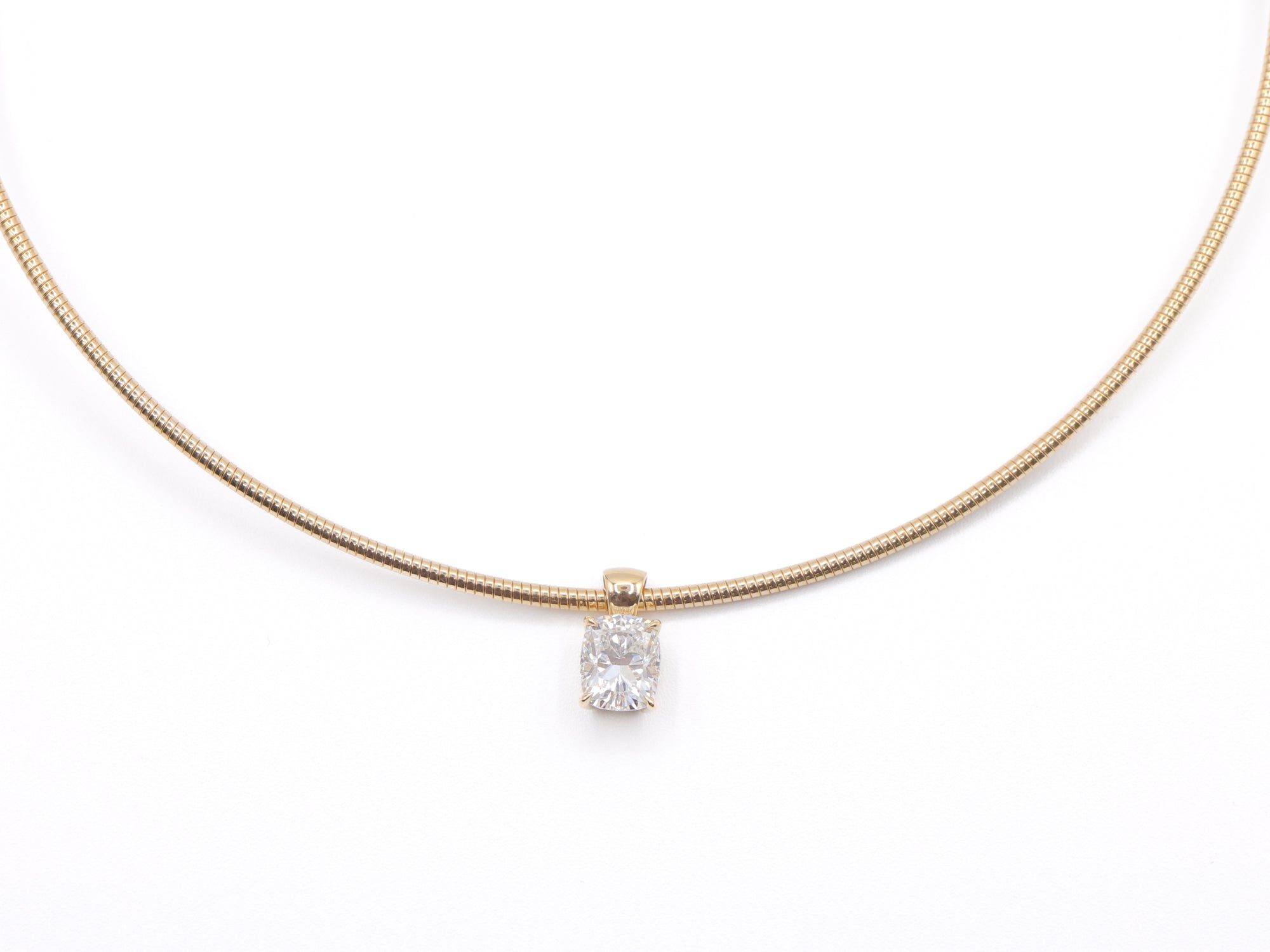 14K Yellow Gold Lab Grown Cushion Solitaire Pendant 9.7ct N-201CU