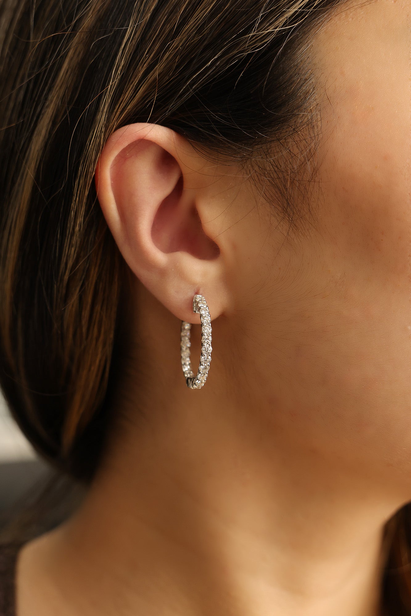 14KT White Gold Round Natural Diamond Hoops 2.06ctw E-206HOOP