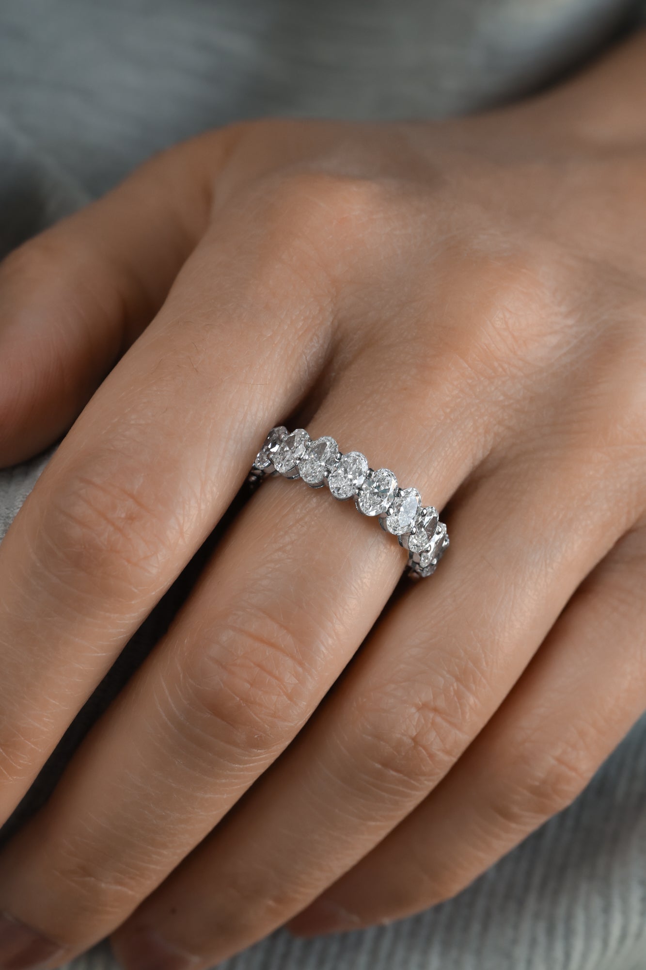 Oval Natural Diamond 18KT White Gold Eternity Band 4.75ct R-475OV