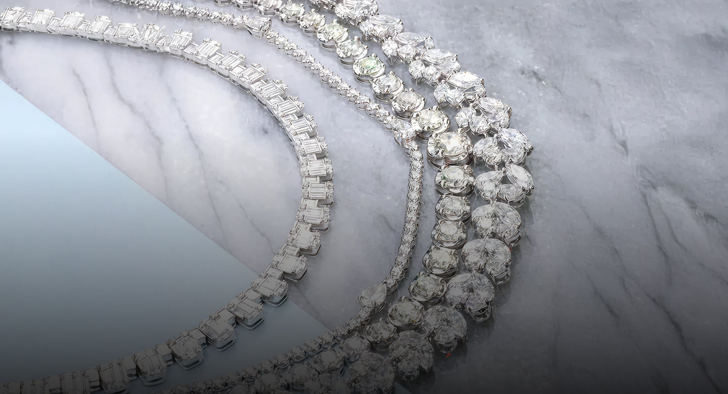 Diamond necklace on a marble surface