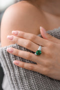 White Gold EMERALD STONE - TWO TONE Cocktail Ring 4.85 cts.